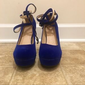 Blue Velvet Heels with Removable Ankle Straps